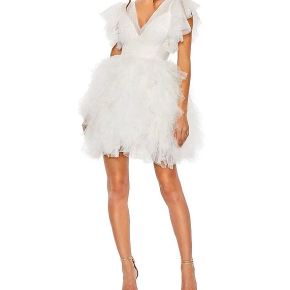 Mac Duggal White Ruffled Mini Dress
